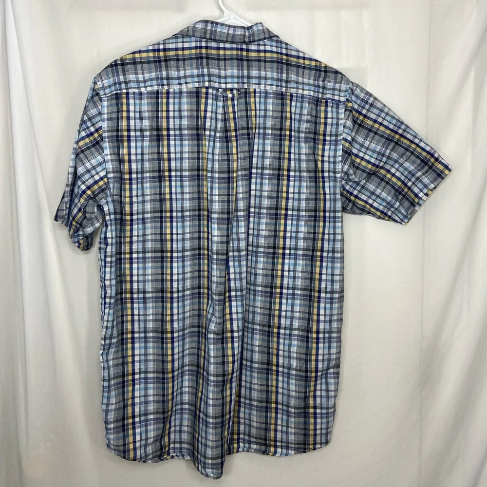 EUC Premier International youth boy’s blue plaid button down short sleeve‎ shirt